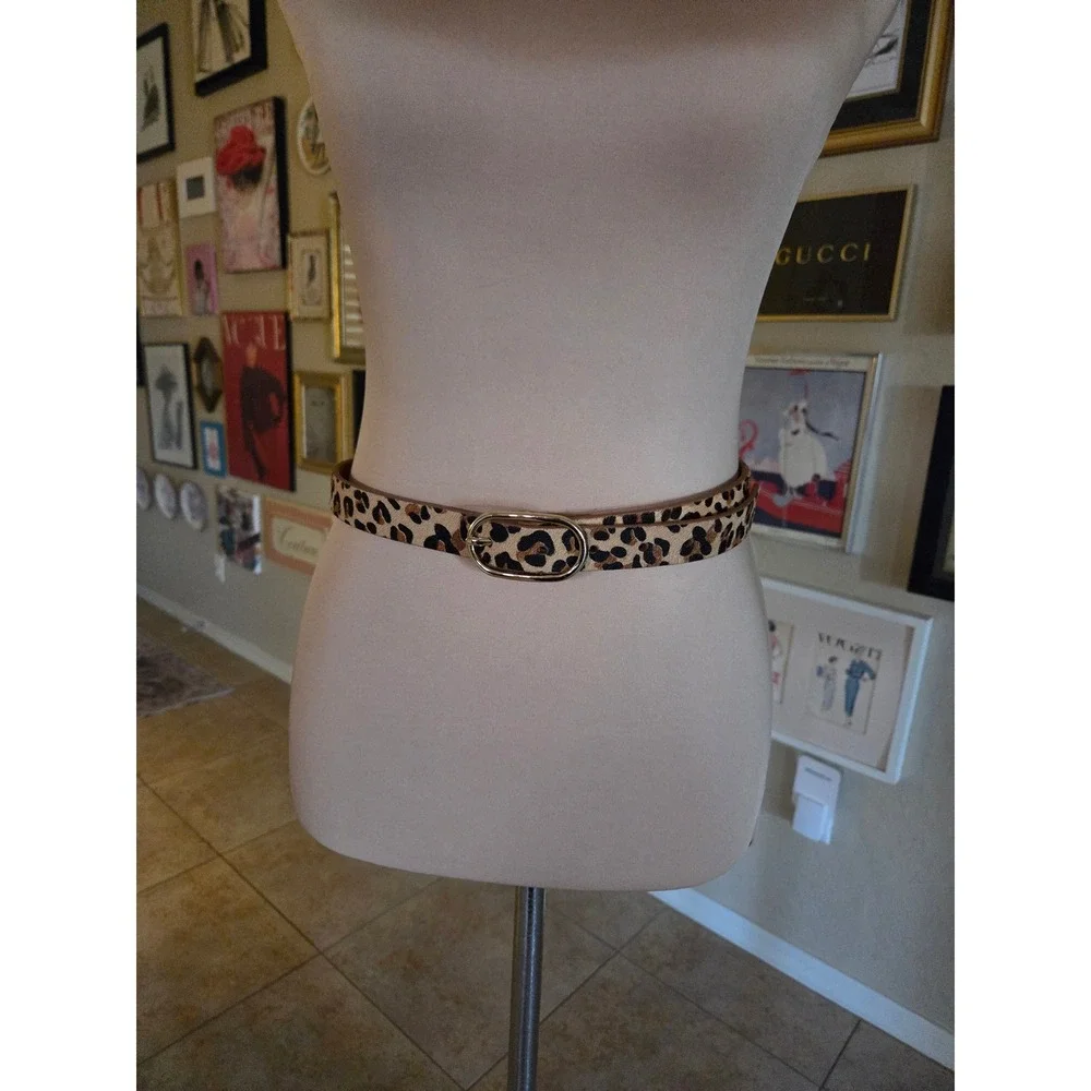 Most‎ Wanted Y2K Leopard Calf Hair Skinny Belt Gold Oval Buckle Animal Print